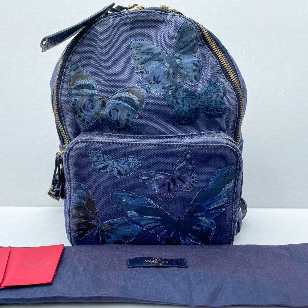 Valentino Garavani Denim Butterfly Backpack Blue - Picture 2 of 11